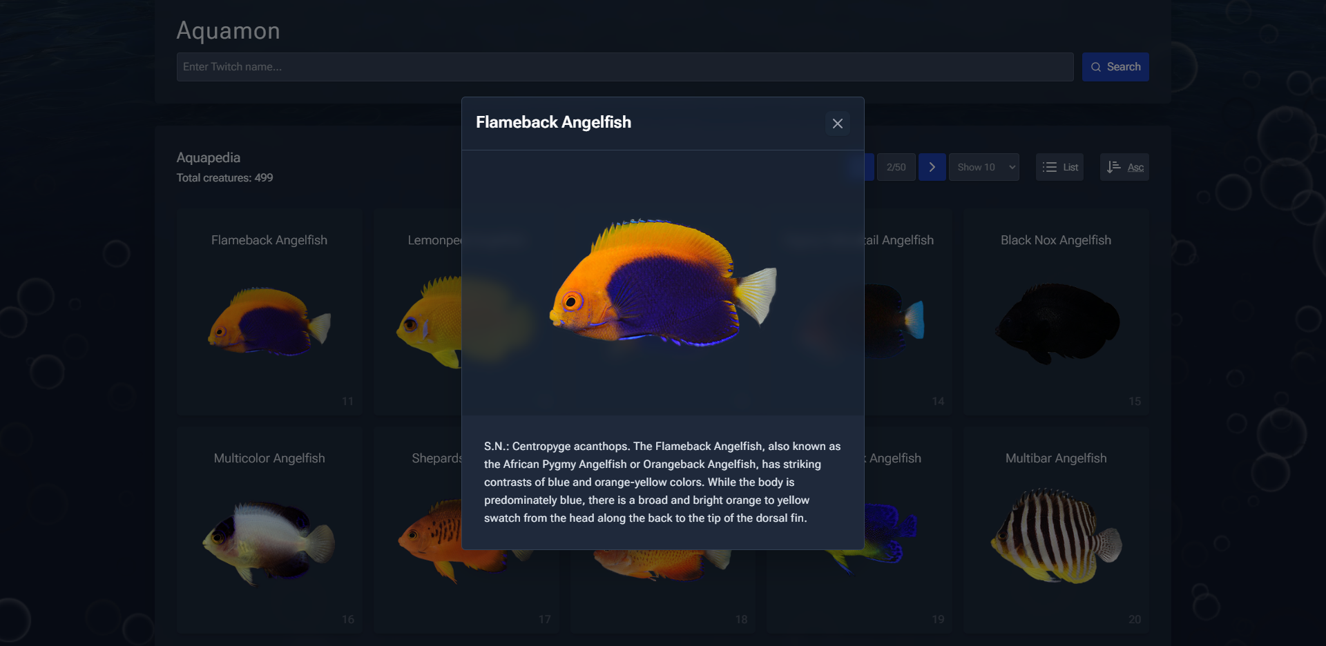 RamsReef's Aquamon creature modal.